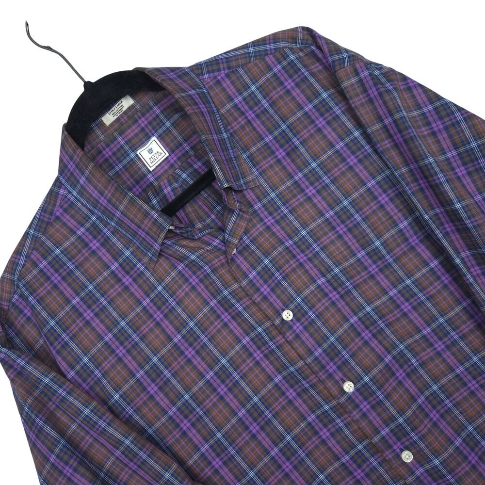 Peter Millar Plaid Button Down Shirt Mens XL Purple Cotton Long Sleeve Woven